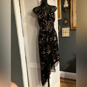 CACHÉ Beaded 100% Silk Midi Dress XS